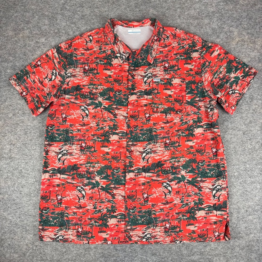 Columbia PFG Trollers Best Button Up Shirt Santa Christmas Fly Fishing Mens XL